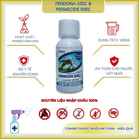 [Combo cải tiến] Fendona 10SC 50ml và Permecide 50EC 100ml diệt côn trùng, ruồi, muỗi,... tặng 2 bd
