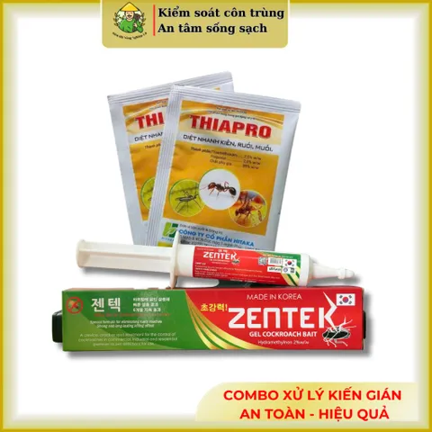 Combo xử lý kiến và gián: 1 tuýp zentek 35g thức ăn của gián Đức và 2 gói bột Thiapro 10g xử lý kiến