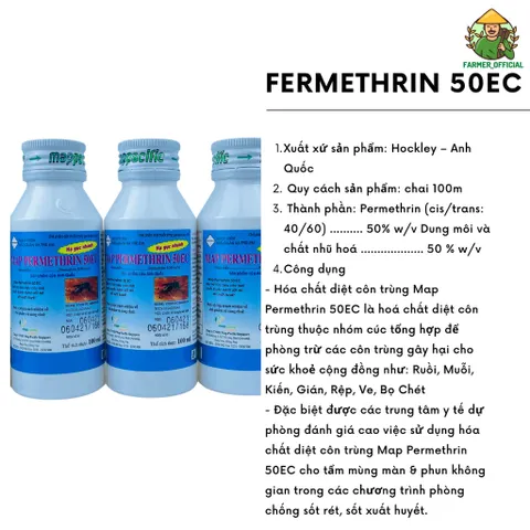 Thuốc diệt muỗi Permethrin 50ec 100ml, thuốc diệt côn trùng permethrin 50ec, thuốc diệt côn trùng dùng trong nông nghệp