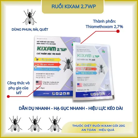 Thuốc ruồi Kixam 2.7 WP gói 20g trị ruồi cống, ruồi đen, nhặng,...dẫn dụ và hạ gục nhanh(chính hãng)