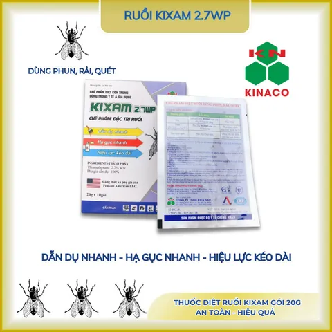 Thuốc ruồi Kixam 2.7 WP gói 20g trị ruồi cống, ruồi đen, nhặng,...dẫn dụ và hạ gục nhanh(chính hãng)