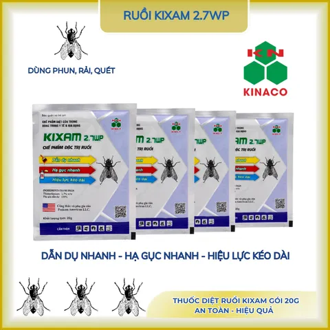 Thuốc ruồi Kixam 2.7 WP gói 20g trị ruồi cống, ruồi đen, nhặng,...dẫn dụ và hạ gục nhanh(chính hãng)