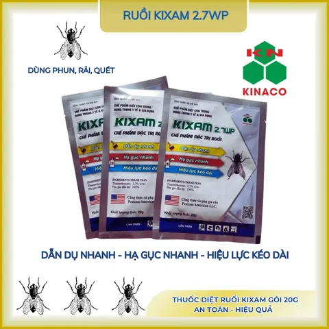 Thuốc ruồi Kixam 2.7 WP gói 20g trị ruồi cống, ruồi đen, nhặng,...dẫn dụ và hạ gục nhanh(chính hãng)
