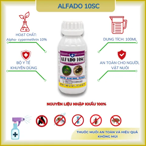 Alfado 10SC- thuốc diệt ruồi, muỗi, kiến ba khoang, gián, rận, ve, bọ chét không mùi- 100ml, 1lít