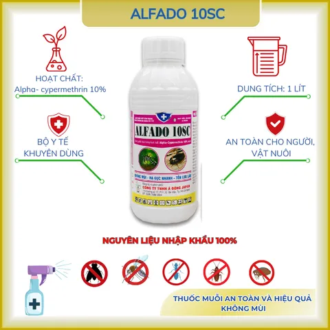 Alfado 10SC- thuốc diệt ruồi, muỗi, kiến ba khoang, gián, rận, ve, bọ chét không mùi- 100ml, 1lít
