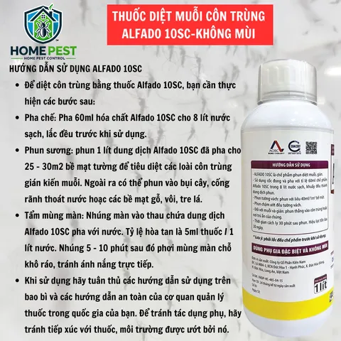 Alfado 10SC- thuốc diệt ruồi, muỗi, kiến ba khoang, gián, rận, ve, bọ chét không mùi- 100ml, 1lít