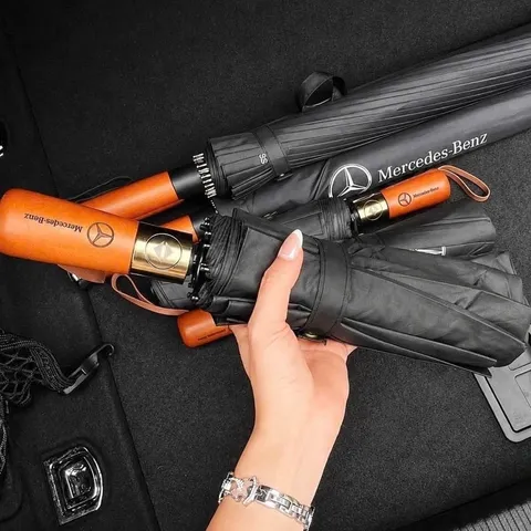 Dù / Ô Tự Động 3 Nấc Gấp Gọn In Logo Mercedes-Benz Sang Trọng, Chống Nước, Chống Tia UV, Phụ Kiện Ô Tô Cao Cấp