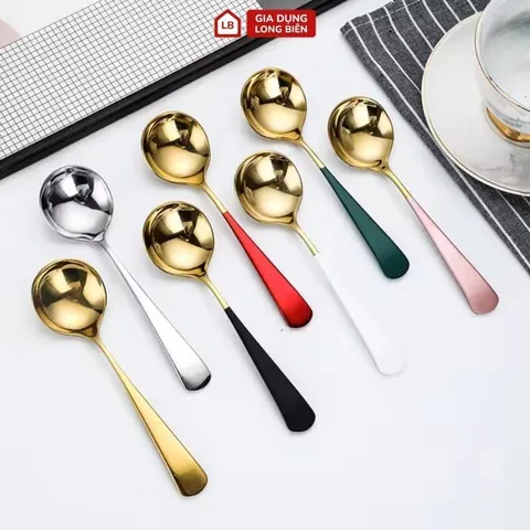 Sét 10 thìa vàng cán màu chất liệu inox siêu xịn, thiết kế tròn phù hợp với trẻ em người lớn 864977