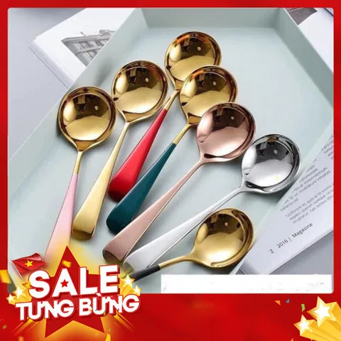 Sét 10 thìa vàng cán màu chất liệu inox siêu xịn, thiết kế tròn phù hợp với trẻ em người lớn 864977