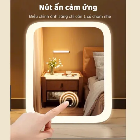 Gương Trang Điểm LED Để Bàn Cảm Ứng - 3 Chế Độ Sáng, Xoay 360 Độ 865221