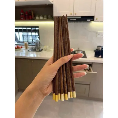 Set 10 Đôi Đũa Gỗ Jinfu Cao Cấp - Đũa Cánh Gà Mạ Vàng Sang Trọng 865328