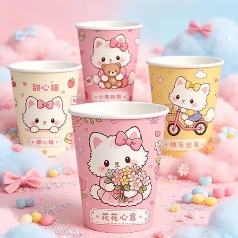 set 50 cốc giấy mèo 220ml dễ thương cốc dùng một lần tiện lợi 865525