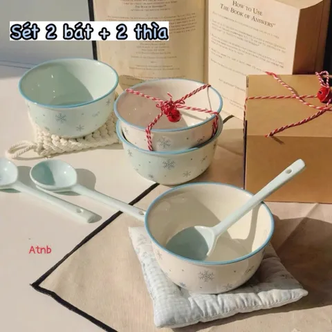 sét 2 bát kèm 2 thìa họa tiết bông tuyết – đơn giản mà cực xinh 🥣✨ 865571