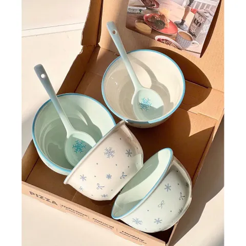 sét 2 bát kèm 2 thìa họa tiết bông tuyết – đơn giản mà cực xinh 🥣✨ 865571
