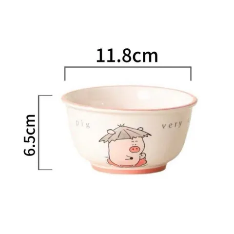 set đĩa kèm bát, thìa sứ và đũa họa tiết lợn hồng – siêu cute, nhìn là mê 💖 865586