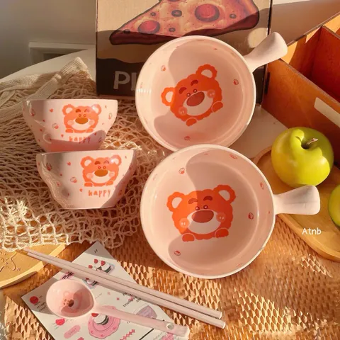 set bát sứ có tay cầm 4 món hình gấu – xinh xắn cho mọi bữa ăn 865598