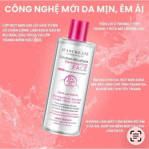 Combo nước tẩy trang Maycreate  300ml và bông tẩy trang Cottonpads 222 miếng