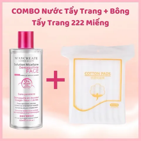 Combo nước tẩy trang Maycreate  300ml và bông tẩy trang Cottonpads 222 miếng