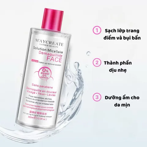 Combo nước tẩy trang Maycreate  300ml và bông tẩy trang Cottonpads 222 miếng