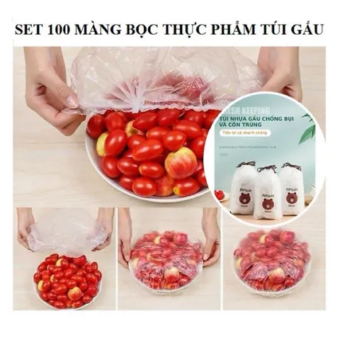 Màng Bọc Thực Phẩm PE Túi Gấu - Túi Bọc Thức Ăn Có Chun Co Giãn Tái Sử Dụng