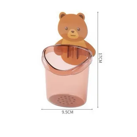 COMBO 2 Cốc gấu đựng bàn chải kem đánh răng có lỗ thoát nước, Cốc gấu dán tường siêu dính