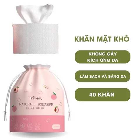 Một cuộn 40 miếng Khăn Mặt Khô Đa Năng Dùng 1 lần Animerry Lau Mặt Lau Khô, Lau Ướt - Dai Mịn Siêu Tiết Kiệm