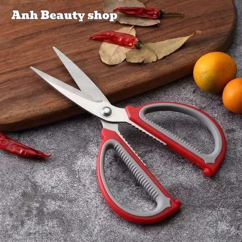 Kéo Màu Đỏ Inox Đa Năng Cán Nhựa Dụng Cụ Nhà Bếp Cắt Thực Phẩm Cao Cấp Siêu Bền