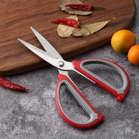 Kéo Màu Đỏ Inox Đa Năng Cán Nhựa Dụng Cụ Nhà Bếp Cắt Thực Phẩm Cao Cấp Siêu Bền
