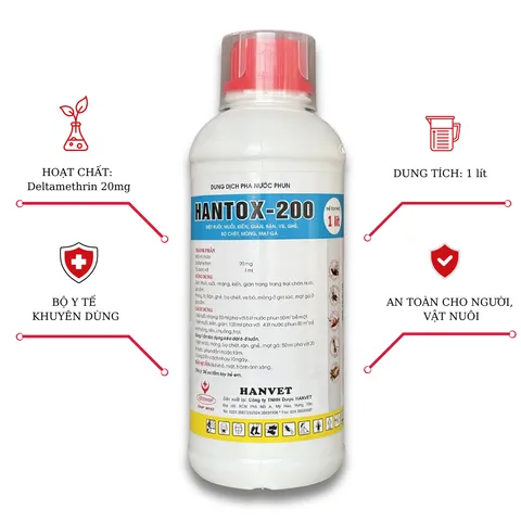Hantox 200 1 lít, chế phẩm kiểm soát côn trùng, ve rận không mùi 