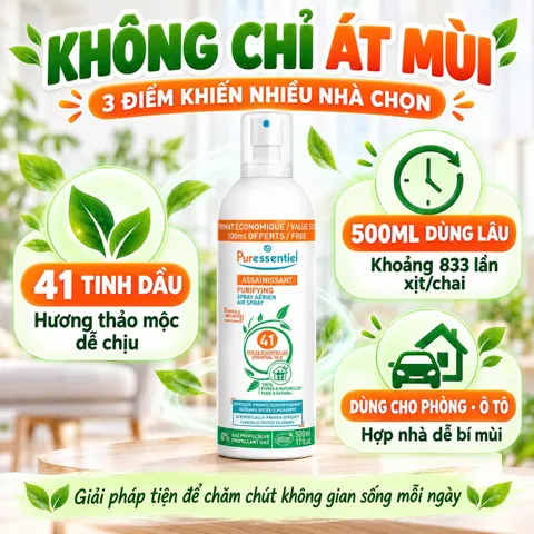 Puressentiel Assainissant 500ml - Xịt Làm Sạch Không Khí 41 Tinh Dầu, Khử Mùi Phòng & Ô Tô(chai móp nhẹ)