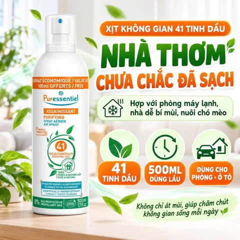 Puressentiel Assainissant 500ml - Xịt Làm Sạch Không Khí 41 Tinh Dầu, Khử Mùi Phòng & Ô Tô(chai móp nhẹ)
