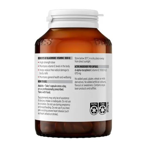 Blackmores Vitamin E 1000IU - Chống lão hóa và làm đẹp da giảm nguy cơ mắc tim mạch chính hãng Úc