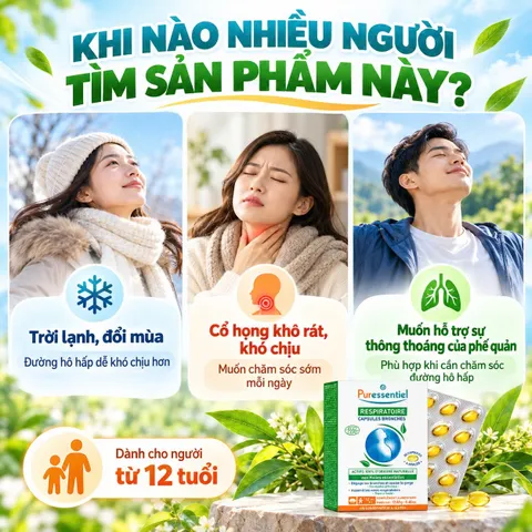 Puressentiel Respiratoire Capsules Bronches 30 Viên Hỗ Trợ Đường Hô Hấp, Dịu Họng