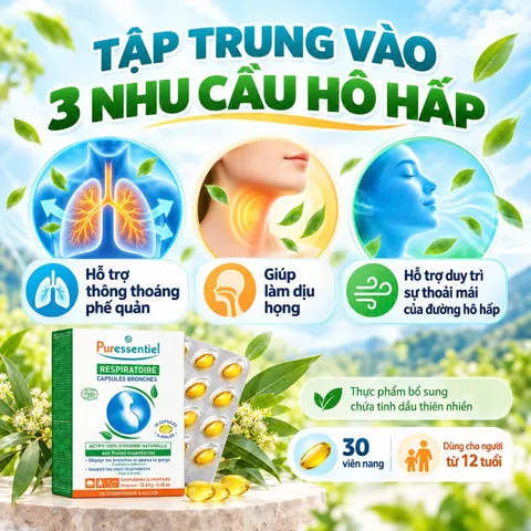 Puressentiel Respiratoire Capsules Bronches 30 Viên Hỗ Trợ Đường Hô Hấp, Dịu Họng