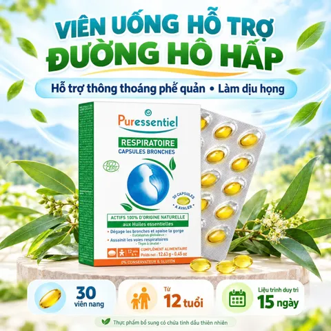 Puressentiel Respiratoire Capsules Bronches 30 Viên Hỗ Trợ Đường Hô Hấp, Dịu Họng