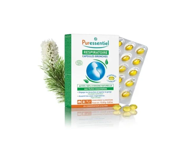 Puressentiel Respiratoire Capsules Bronches 30 Viên Hỗ Trợ Đường Hô Hấp, Dịu Họng