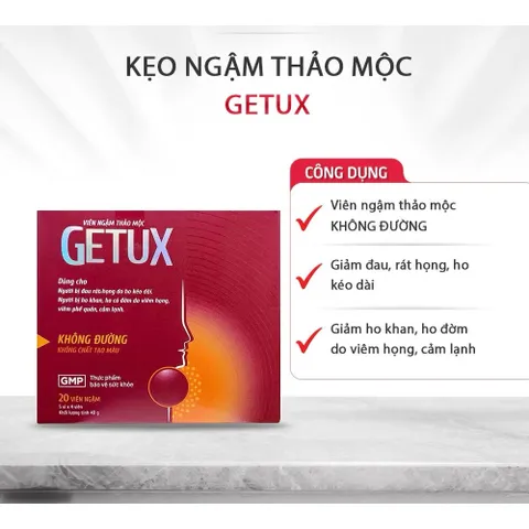 Kẹo Ngậm Thảo Mộc Getux FOBE (Không Đường) Hỗ Trợ Giảm Ho, Đau Rát Họng - Hộp 20 viên