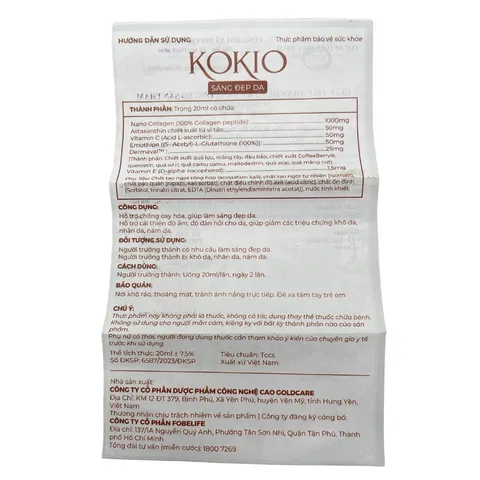 Gói Nước Uống Trắng Da Collagen Kokio Fobe Làm Đẹp, Trắng SángTự Nhiên 866297