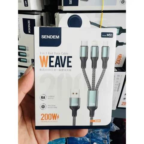 CÁP SẠC DÙ 3 ĐẦU 200W M51 SENDEM – SIÊU NHANH, SIÊU TIỆN