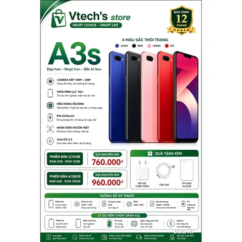 smartphone Oppo A3s RAM cao | Nguyên Zin | Máy Đẹp – Pin Trâu – Giá Tốt