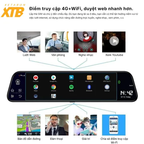 Camera hành trình D10 màn Androi có khe sim 4G GPS theo dõi từ xa bản đồ Vietmap S2 cảnh báo tốc độ, nghe nhạc giả trí