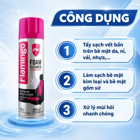 Xịt vệ sinh đa năng Flamingo F002 Foam Cleaner dạng bọt vệ sinh nội thất ghế da cánh cửa taplo mùi thơm nhẹ