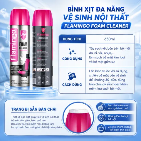 Xịt vệ sinh đa năng Flamingo F002 Foam Cleaner dạng bọt vệ sinh nội thất ghế da cánh cửa taplo mùi thơm nhẹ