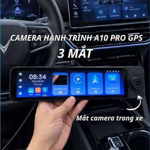 Camera hành trình A10 Pro XETABON kết nối carplay wifi, có GPS tích hợp Vietmap Live cảnh báo giao thông, 3 camera