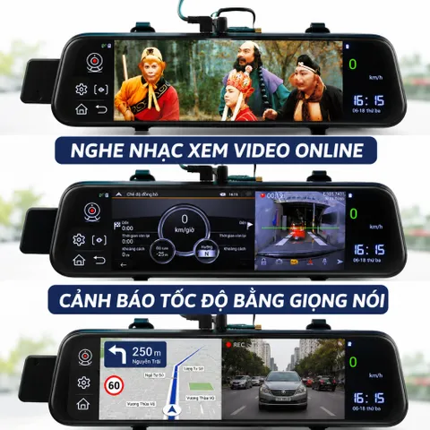 Camera hành trình D10 màn Androi có khe sim 4G GPS theo dõi từ xa bản đồ Vietmap S2 cảnh báo tốc độ, nghe nhạc giả trí