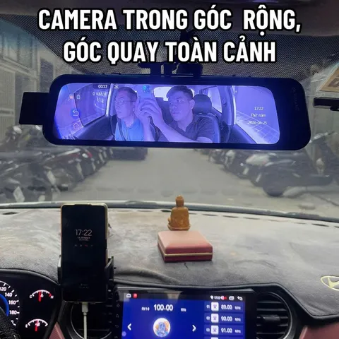 Camera hành trình gương N15 CARLOVER kết nối điện thoại ghi hình 2K trước sau trong khoang lái, gps cảnh báo tốc độ,ADAS