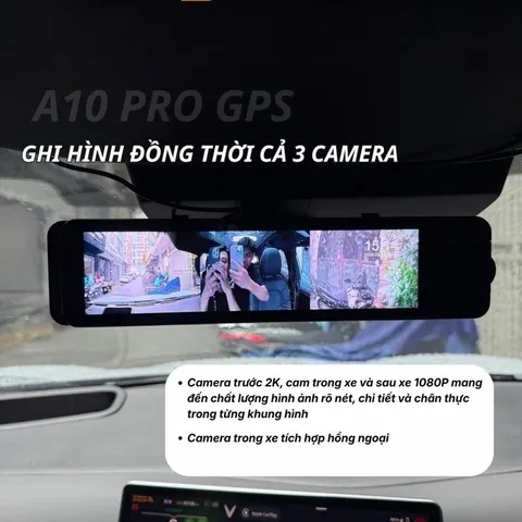 Camera hành trình A10 Pro XETABON kết nối carplay wifi, có GPS tích hợp Vietmap Live cảnh báo giao thông, 3 camera