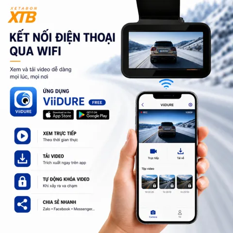 Camera hành trình ô tô K4 wifi kết nối điện thoại, ghi hình trước sau tích hợp lùi, chính hãng Xetabon phân phối