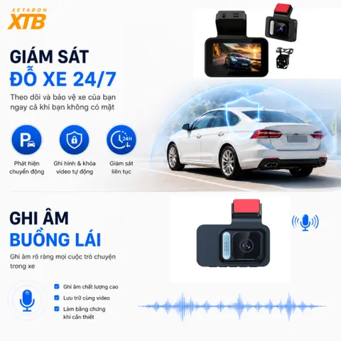 Camera hành trình ô tô K4 wifi kết nối điện thoại, ghi hình trước sau tích hợp lùi, chính hãng Xetabon phân phối