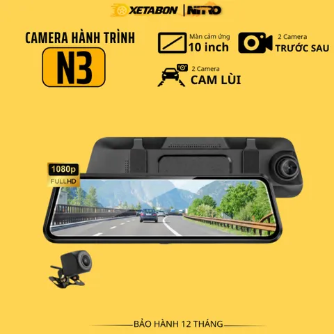 Camera hành trình gương N3 CARLOVER 2K màn gương cảm ứng ghi hình đồng thời trước sau quay đêm nét